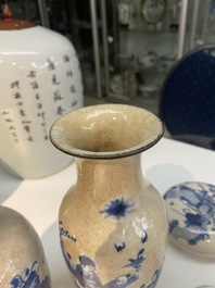 Six vases et une bo&icirc;te couverte en porcelaine de Chine, 19/20&egrave;me